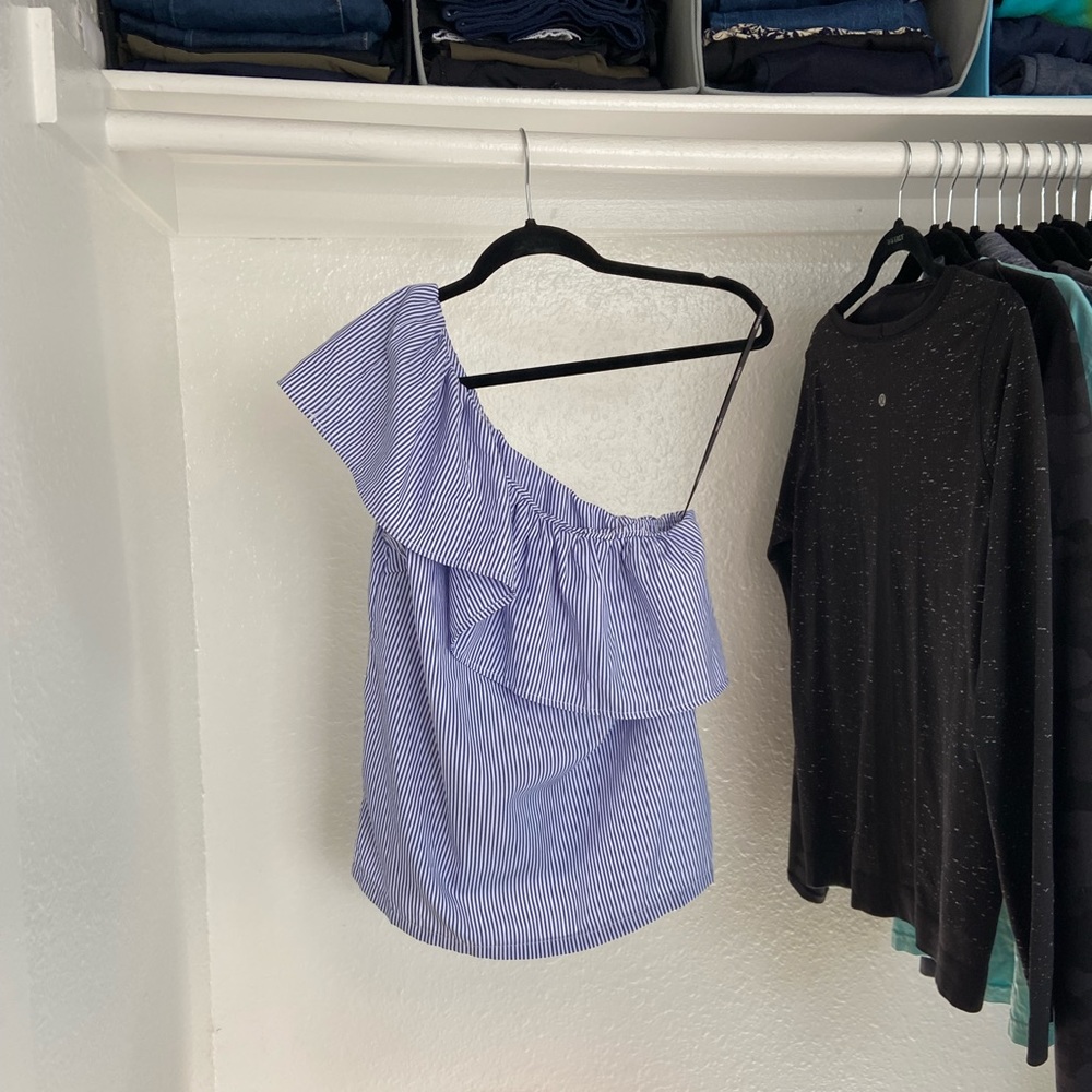 Striped Preppy One Shoulder Blouse